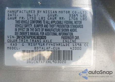 2017 Nissan Versa 1.6 S из США, поврежденный, VIN 3N1CN7APXHL903020